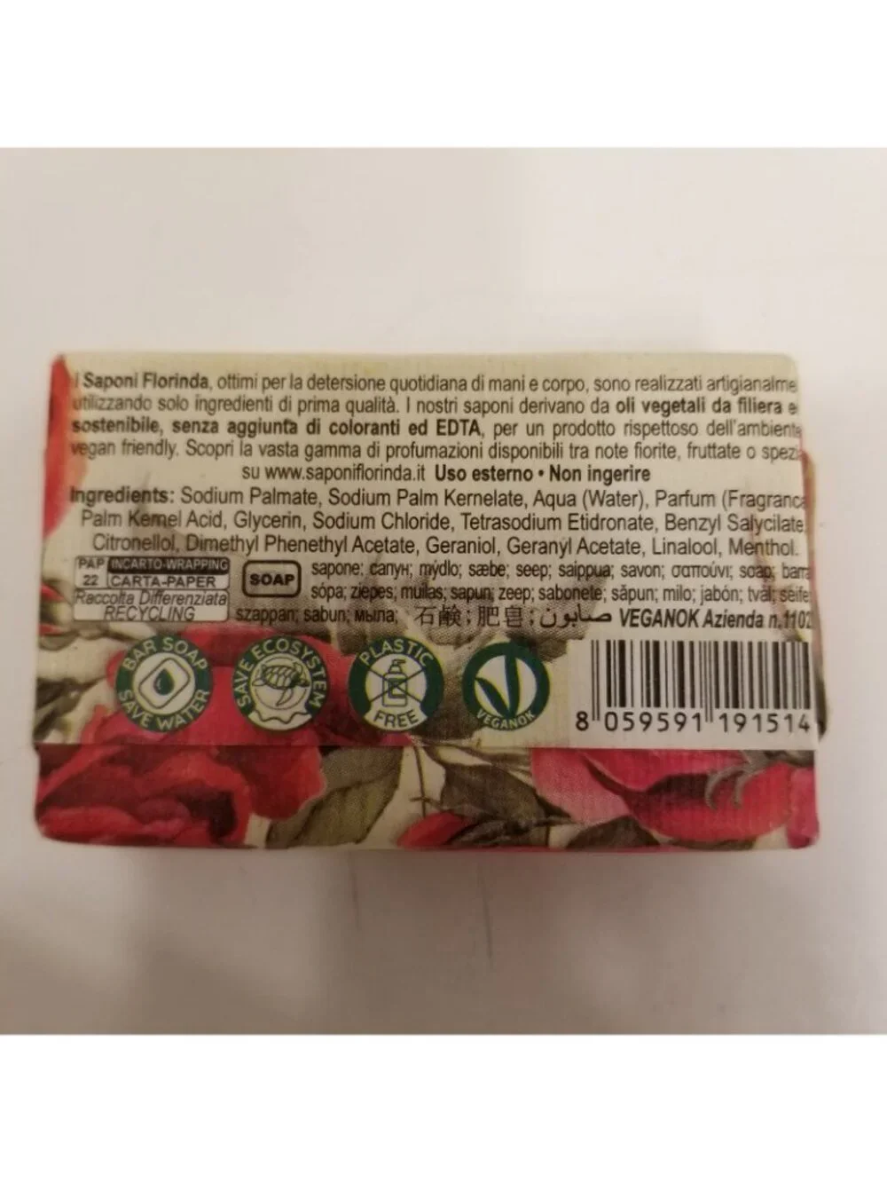 ✅Florinda La Dispensa Rose Natural Vegetable Bar Soap Italy 50g 1.76oz NWT New!!